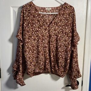 Max Studio Boho Ruffled V Neck Floral Blouse XL
